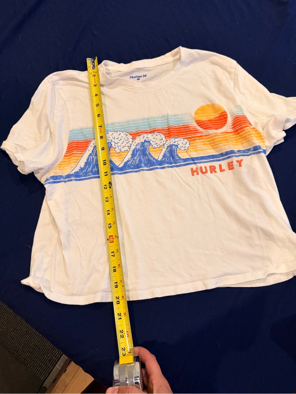 Hurley White Short-Sleeve Tee with Blue Wave and Orange Sun Graphic - Picture 3 of 3